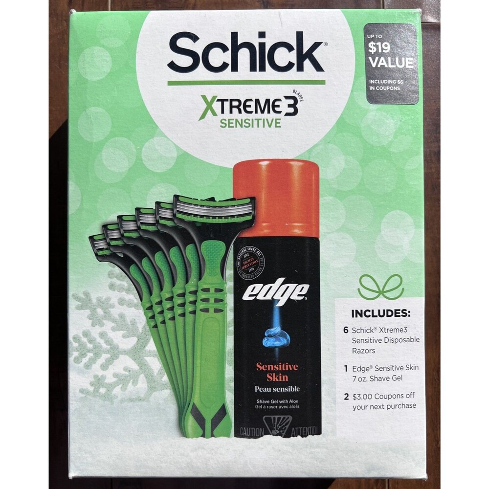 Schick Hydro Sensitive Shave Mens Gift Set-Razor Handle, Refill Cartridges,Gel